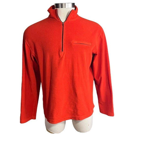 LL Bean Men Orange Long Sleeve Fleece Pullover Jacket Sz L 1/4 Zip Zip Pocket - Picture 1 of 11